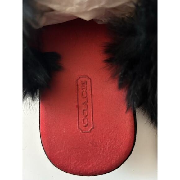 Auth Coach Signature Black Rabbit Fur Slippers Slides Sz 8 - Picture 6 of 10